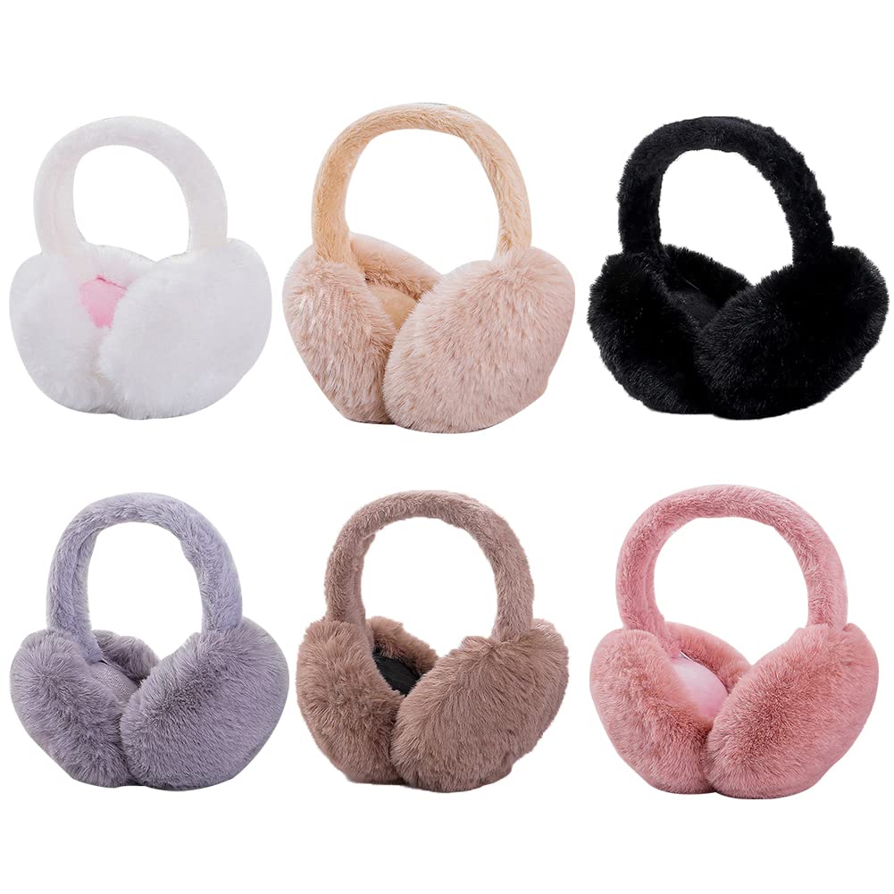 Surakey Girl Earmuffs Winter Foldable Adjustable Ear Covers Soft Plush Ear Muff Warmer Fleece Lining for Home Outdoor (Black)