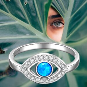 Sterling Silver Evil Eye Ring Opal Ring Blue Evil Eye Rings for Women Mal De Ojo Nazar Turkish Sapphire Greek Jewelry Size 9