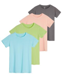 real essentials 4 pack: girls short sleeve shirts tees active quick dry fit crew neck t-shirt active athletic tops soccer sports yoga young teen chica's kids zebra summer clothes - set 8, lg (14)