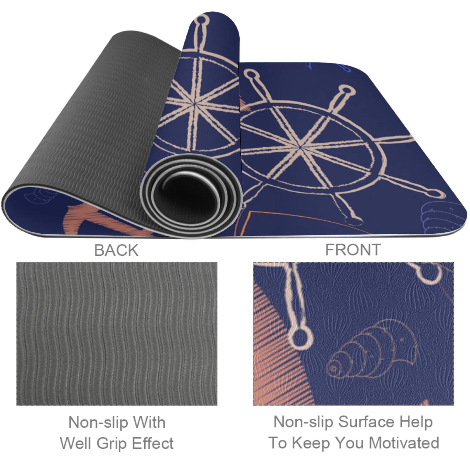 REJOON Sailboat PatternYoga Mat Thick Non Slip Yoga Mats for Women&Girls Exercise Mat Soft Pilates Mats