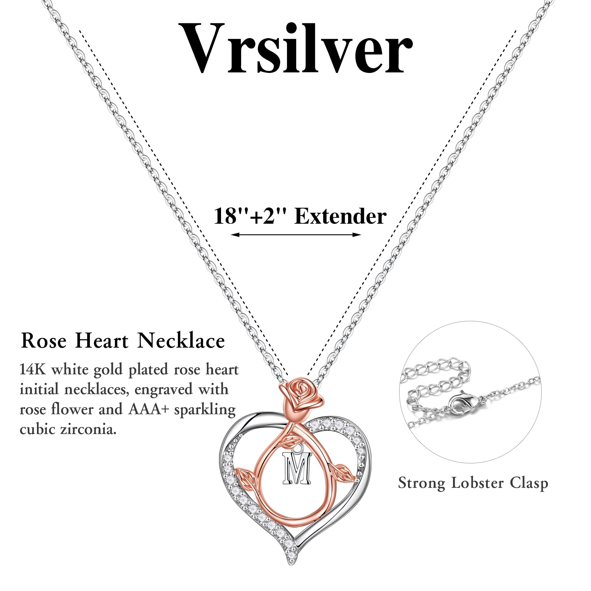 Vrsilver Bridesmaid Gifts for Wedding Day - Bridesmaid Proposal Gifts for Women Initial Necklaces for Teen Girls Gifts for Women Heart Necklaces for Teen Girls Gifts for Girls Initial M Necklaces