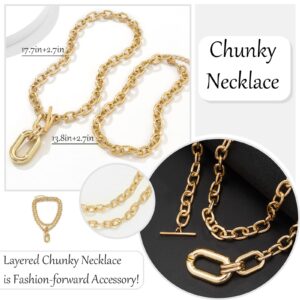 Long tiantian Chunky Gold Necklace Statement Necklace for Women Chunky Necklaces Punk Gold Necklace for Women Trendy Layered Cuban Link Necklaces for Women Gifts for Mom（Gold）