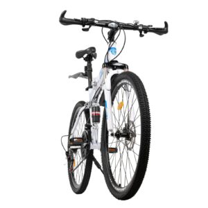 LENJKYYO 26in Folding Mountain Bike, 21-Speed High Carbon Steel MTB, Full-Suspension Outdoor Bicycle for Adult, 2-Disc Brake Outroad Bike w/Folding Clip & Lockable Fork