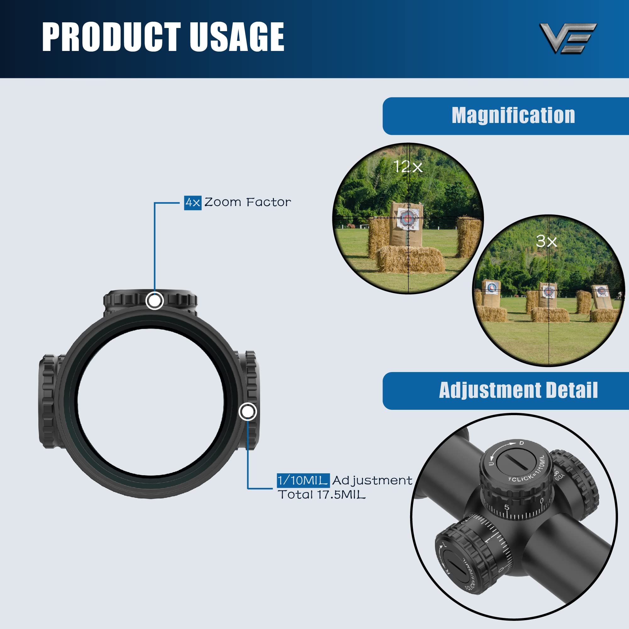 Vector Optics Veyron 3-12x44 FFP 30mm Monotube Compact Riflescope 1/10 MIL with Turret Lock Feature Side Focus Min 10 Yds for Hunting or Shooting