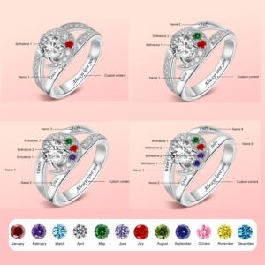 BAUMA AUTO Personalized Mothers Rings with Birthstones Custom Name Rings for Women Birthstone Family Rings for Mom Grandma Wife