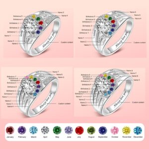 BAUMA AUTO Personalized Mothers Rings with Birthstones Custom Name Rings for Women Birthstone Family Rings for Mom Grandma Wife