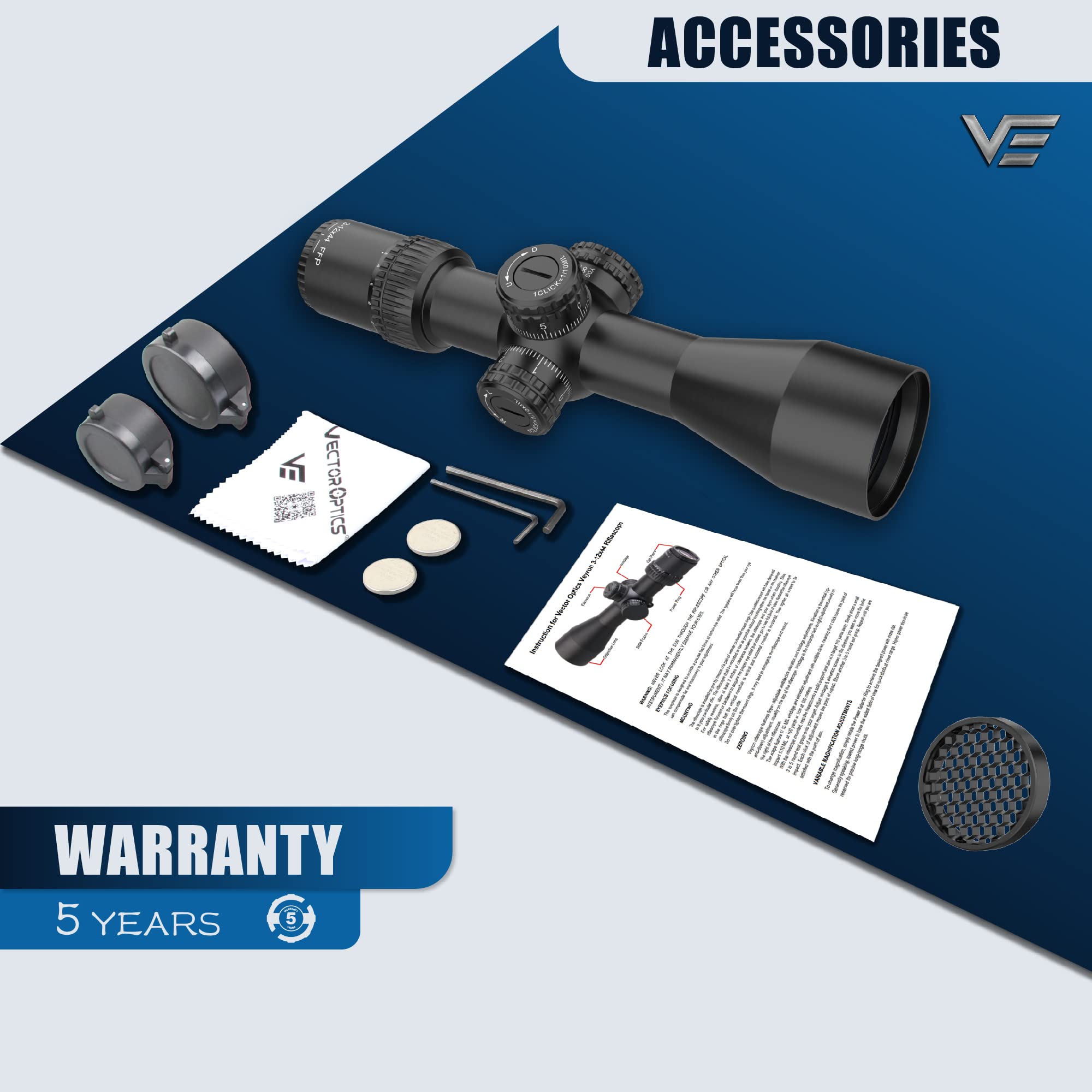 Vector Optics Veyron 3-12x44 FFP 30mm Monotube Compact Riflescope 1/10 MIL with Turret Lock Feature Side Focus Min 10 Yds for Hunting or Shooting