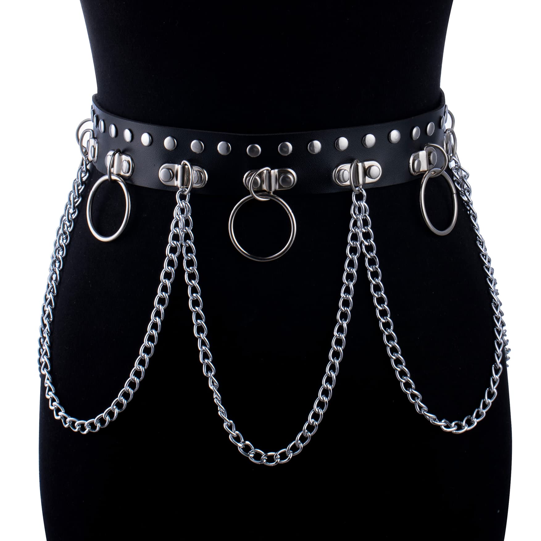 LOREMOW 2 Pcs Leather Waist Chain Belt for Women Punk Layered Waist Belly Chain Goth Body Chain Nightclub Party Body Jewelry Accessories