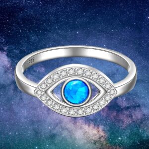 Sterling Silver Evil Eye Ring Opal Ring Blue Evil Eye Rings for Women Mal De Ojo Nazar Turkish Sapphire Greek Jewelry Size 9