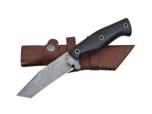 knives ranch fixed blade knife with black burlap micarta handle & heavy-duty leather sheath (2081-m)