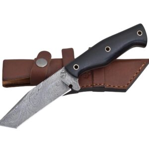 Knives Ranch Fixed Blade Knife with Black Burlap Micarta Handle & Heavy-Duty Leather Sheath (2081-M)