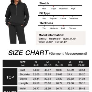 Flygo Womens Fleece 2 Piece Outfits Sweatsuit Half Zip Pullover Sweatshirt Joggers Pants Tracksuit Set (Black-M)