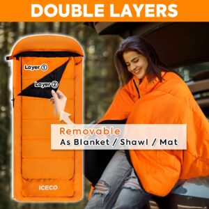 ICECO Double Sleeping Bags for Adults, Cold Weather Sleeping Bag, Big and Tall 2 Person Sleeping Bag Extra Large for All Season Winter Camping, Fishing and Hunting,with Removable Layer