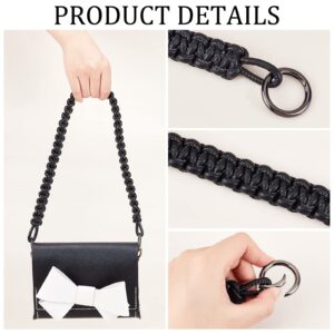 WADORN Leather Braided Purse Handle, 25 Inch PU Leather Braided Handbag Bag Strap Replacement Short Bucket Bag Strap with Round Ring for Neonoe Hobo Bag Multi Pochette Crochet Bag Tote, Black