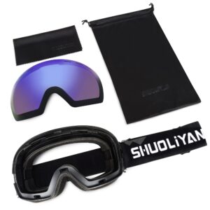 SHUOLIYAN Ski Goggles - With Ski Mask, Anti-Fog Snow Goggles, UV Protection OTG Snowboard Goggles For Men Women （Purple Lens）