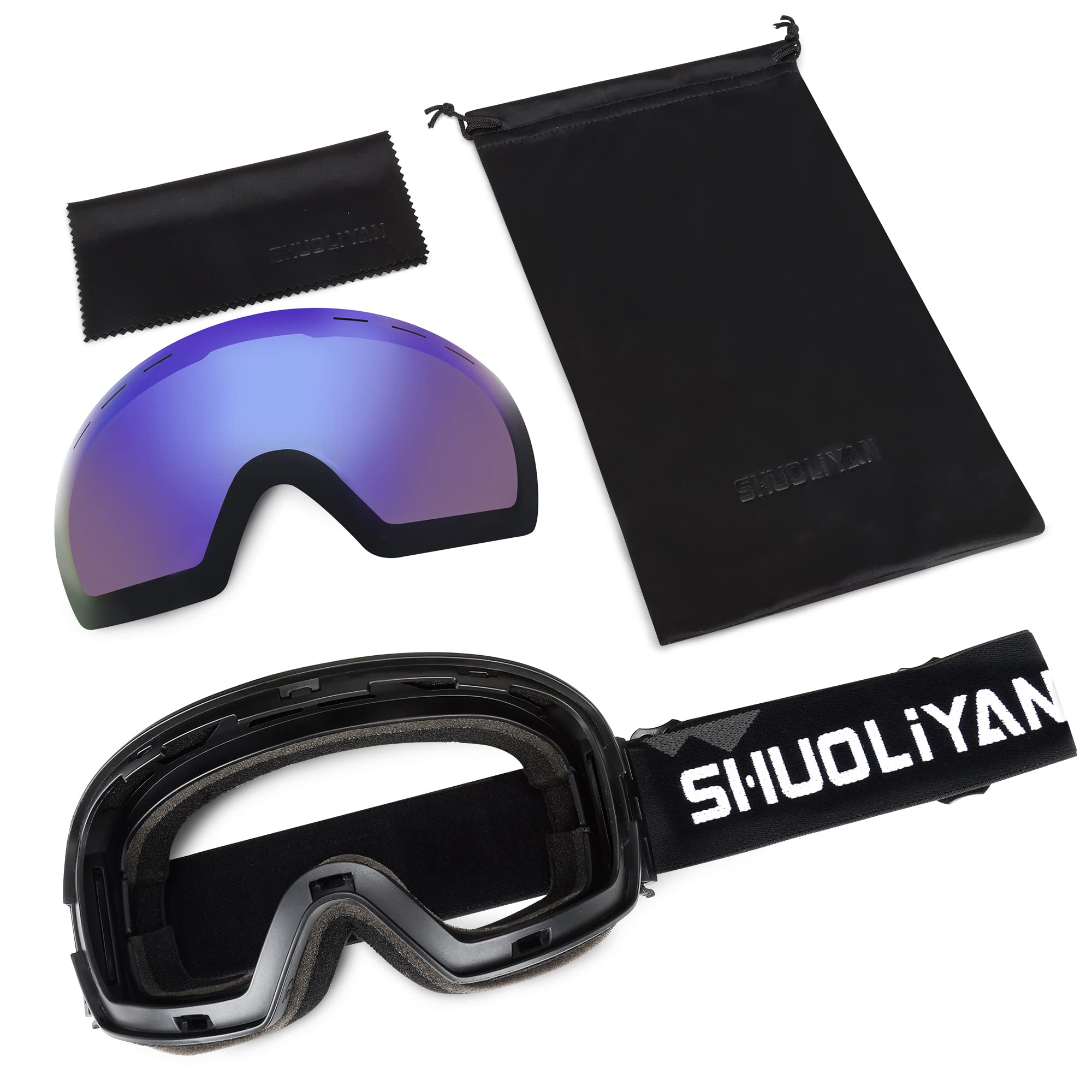 SHUOLIYAN Ski Goggles - With Ski Mask, Anti-Fog Snow Goggles, UV Protection OTG Snowboard Goggles For Men Women （Purple Lens）