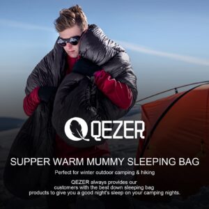 QEZER 0 Degree Sleeping Bag for Adults 660 Fill Power Down Sleeping Bag for Cold Weather -8°F / 0°F Large Lightweight Sleeping Bag