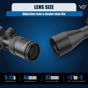 Vector Optics Veyron 3-12x44 FFP 30mm Monotube Compact Riflescope 1/10 MIL with Turret Lock Feature Side Focus Min 10 Yds for Hunting or Shooting