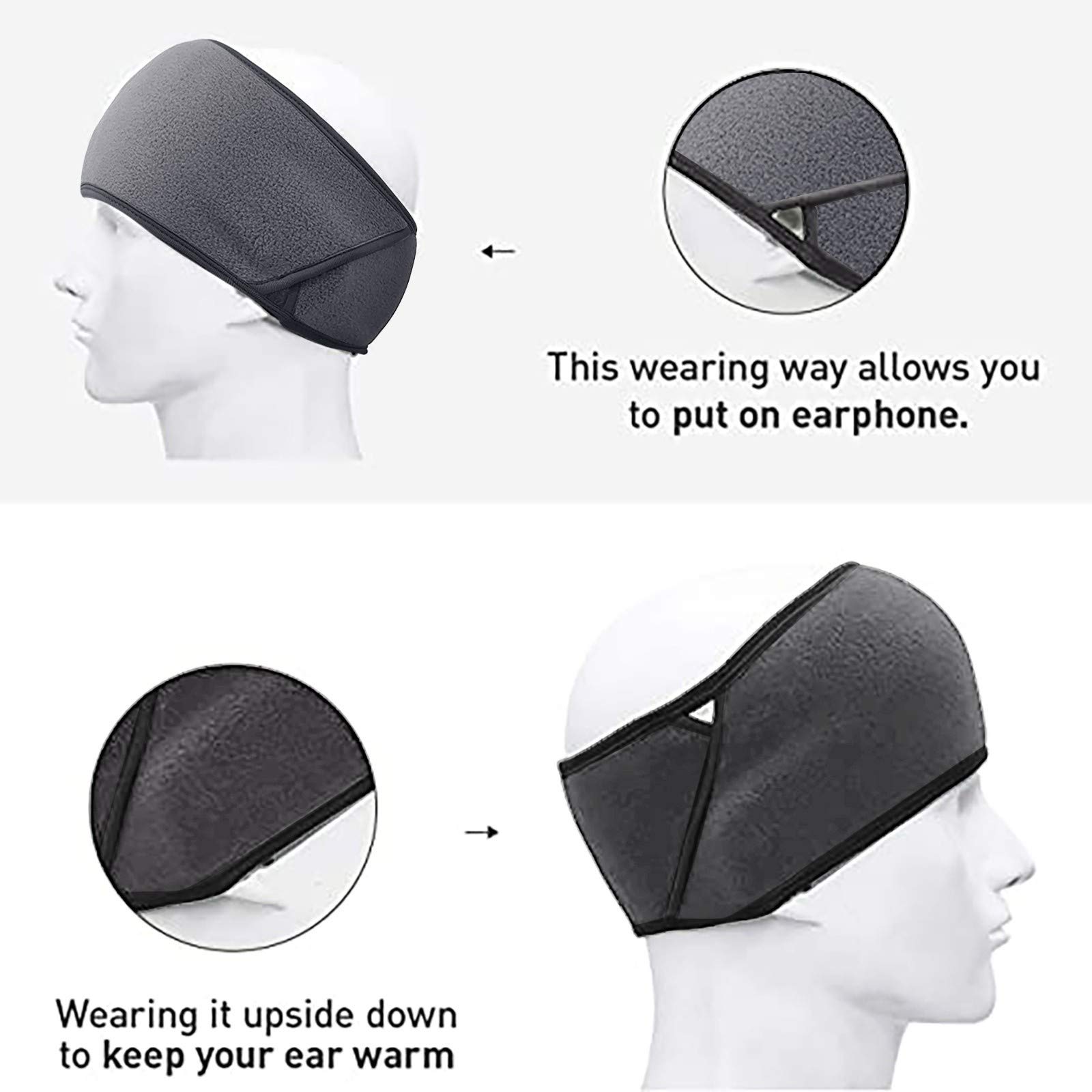 Women Men Outdoor Sport Headband Fleece Warm Windproof Cold Protection Ear Straps Cycling Running Headband Sweatband (Grey-a, One Size)