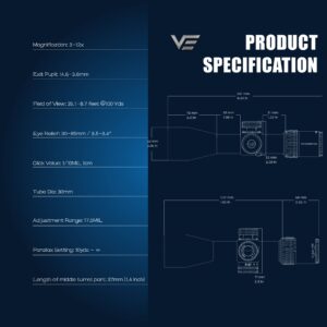 Vector Optics Veyron 3-12x44 FFP 30mm Monotube Compact Riflescope 1/10 MIL with Turret Lock Feature Side Focus Min 10 Yds for Hunting or Shooting