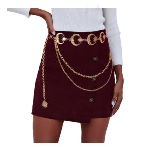 Moon/Sun Waist Chain Belt, Bohemia Multilayer Metal Waist Chain Belts Body Chain Belly Chain for Women (Moon Layered-Gold)