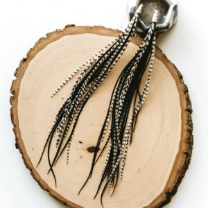 Feather Headz Bohemian handmade Black & Grizzly long lightweight feather dangle earrings for women