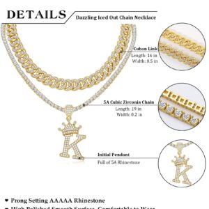 WFYOU Cuban Link Chain for Women Crown Gold Initial Pendant Necklace 18K Gold Plated Alphabet Letter Pendant Choker Hip Hop Diamond Chain Custom Name Necklace Trendy Dainty Rapper Jewelry Gift