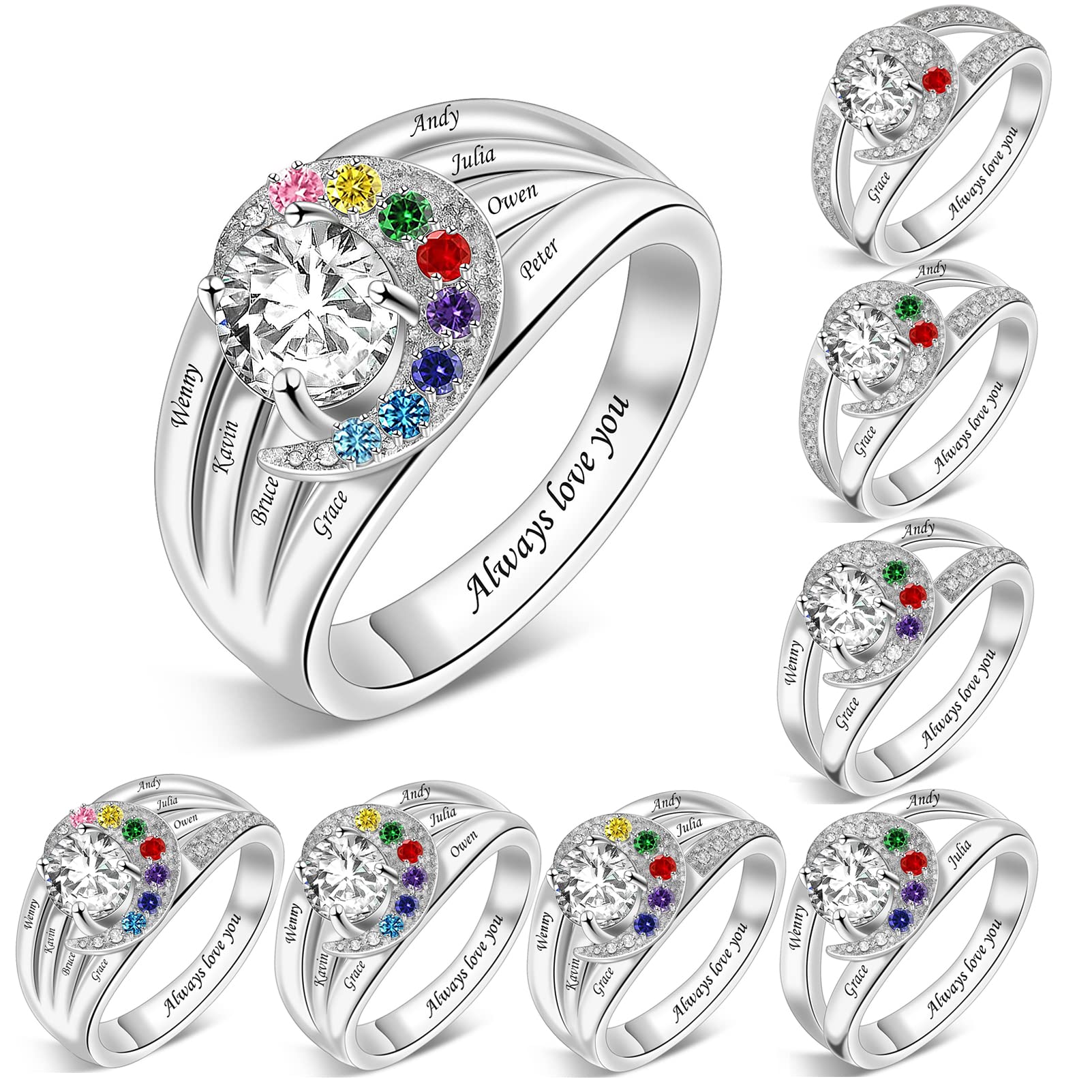 BAUMA AUTO Personalized Mothers Rings with Birthstones Custom Name Rings for Women Birthstone Family Rings for Mom Grandma Wife