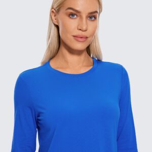 CRZ YOGA Pima Cotton Workout Long Sleeve Shirts for Women Athletic Crewneck Yoga Casual Tops Plain T-Shirt Strong Blue Large