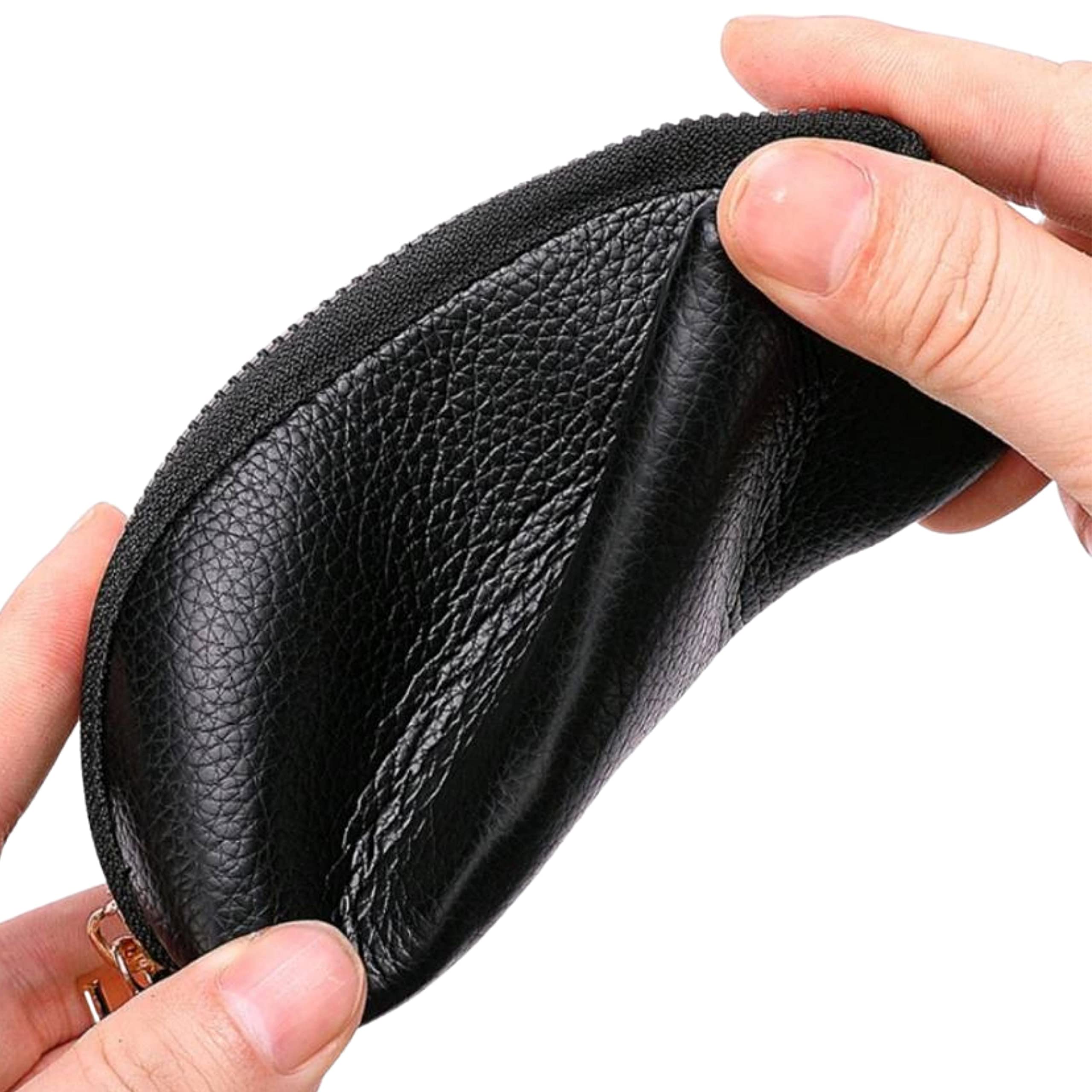 Key Case Holder, Keychain Mini Pouch Coin Purse, PU, Keyring, Coin Organizer, Change Wallet for Men Women, Key Fob Protector (Black)