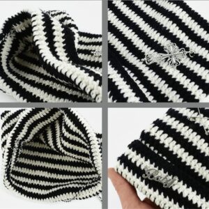 Crochet Hats for Women Vintage Fox Hat Grunge Goth Beanies Y2K Accessories Slouchy Beanies (Grey Black)