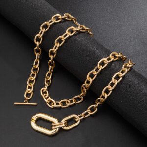 Long tiantian Chunky Gold Necklace Statement Necklace for Women Chunky Necklaces Punk Gold Necklace for Women Trendy Layered Cuban Link Necklaces for Women Gifts for Mom（Gold）