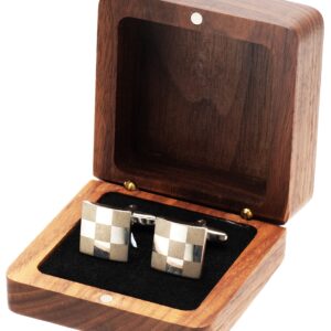 COSISO Small Vintage Rustic Black Walnut Wooden Cufflinks Gifts Box for Men,Cuff Links Display Storage Case