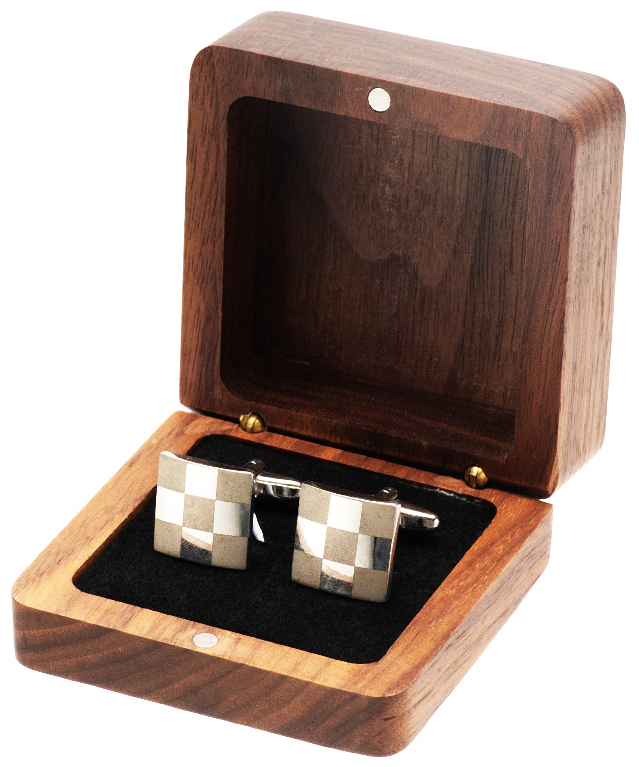 COSISO Small Vintage Rustic Black Walnut Wooden Cufflinks Gifts Box for Men,Cuff Links Display Storage Case