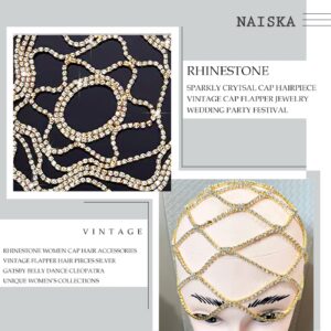 NAISKA Gold Rhinestone Headbands Chain Wedding Bride Crystal Headpieces Caps Vintage 1920S Party Flapper Hair Headband Jewelry Gatsby Hair Accessories for Women and Girls