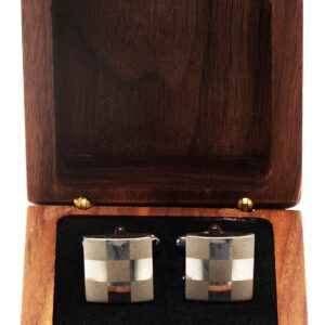 COSISO Small Vintage Rustic Black Walnut Wooden Cufflinks Gifts Box for Men,Cuff Links Display Storage Case