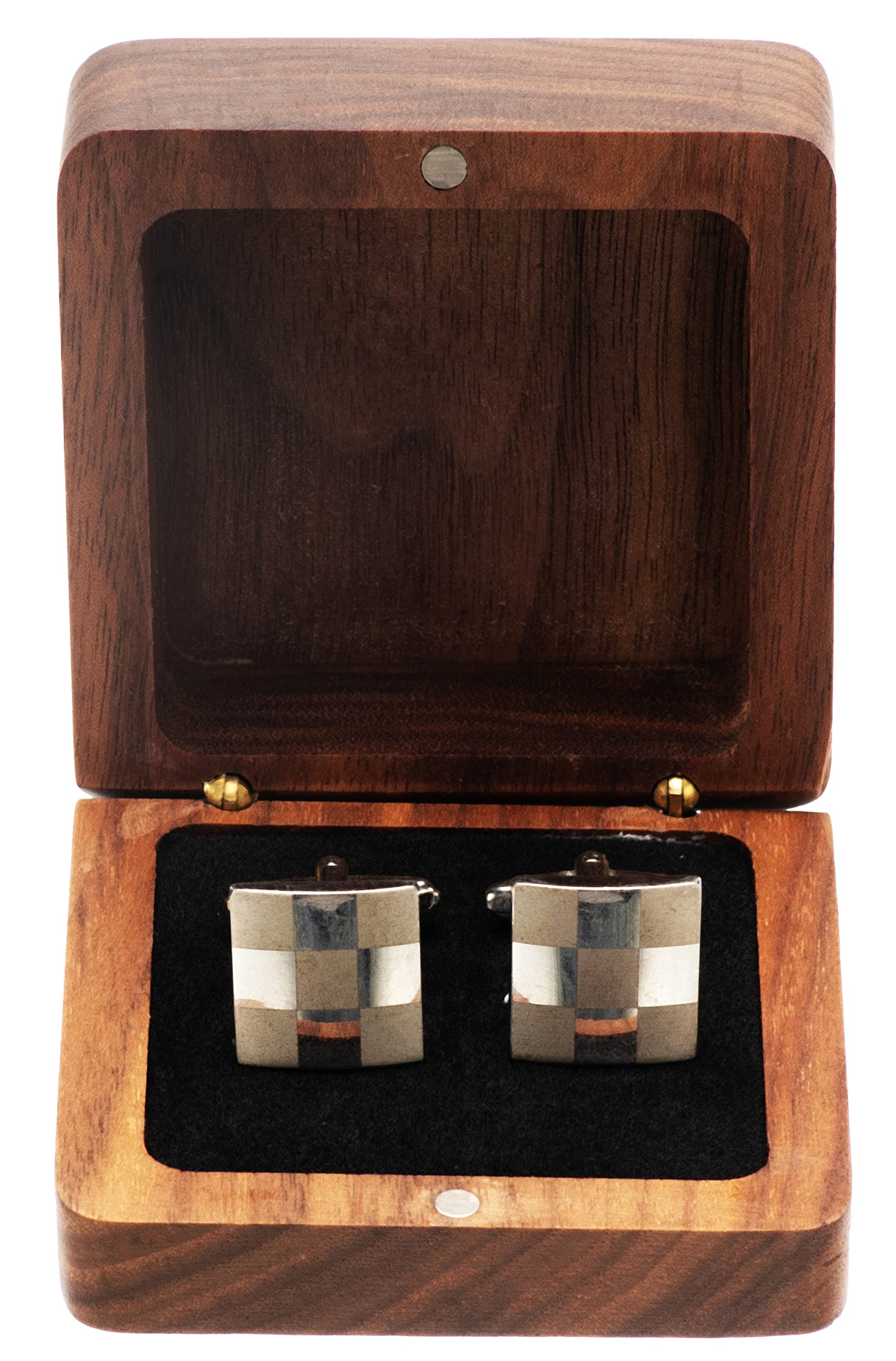 COSISO Small Vintage Rustic Black Walnut Wooden Cufflinks Gifts Box for Men,Cuff Links Display Storage Case