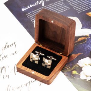 COSISO Small Vintage Rustic Black Walnut Wooden Cufflinks Gifts Box for Men,Cuff Links Display Storage Case