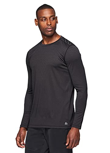 RBX Men's Textured Quick Drying Long Sleeve Performance Tee Jacquard Black-Charcoal L