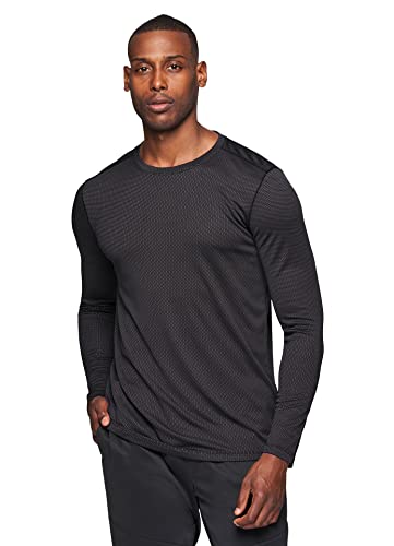 RBX Men's Textured Quick Drying Long Sleeve Performance Tee Jacquard Black-Charcoal L