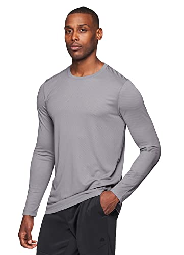 RBX Men's Textured Quick Drying Long Sleeve Performance Tee Jacquard Grey L