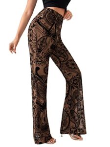 oyoangle women's bootcut high waisted yoga pants floral print wide leg pants trousers brown floral l