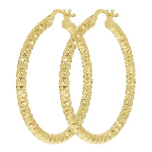 Italian 14k Yellow Gold Diamond Cut Round Hoop Earrings 1.5" 3mm 2.8 grams