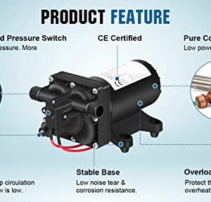 ECO-WORTHY 42-Series Upgrade 12V Water Diaphragm Pressure Pump with Pressure Switch, 5.5GPM 70PSI 12Volt RV Fresh Water Pump On Demand for Yacht Camper Boat Marine Shower