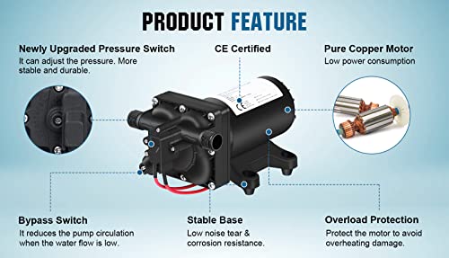 ECO-WORTHY 42-Series Upgrade 12V Water Diaphragm Pressure Pump with Pressure Switch, 5.5GPM 70PSI 12Volt RV Fresh Water Pump On Demand for Yacht Camper Boat Marine Shower