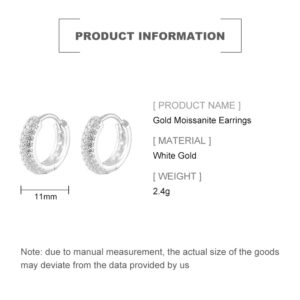 14K Gold Round Hoop Earrings for Women,Dainty Moissanite Huggie Earrings,Fashion Jewelry Gift for Her (White Gold, 14K Gold)