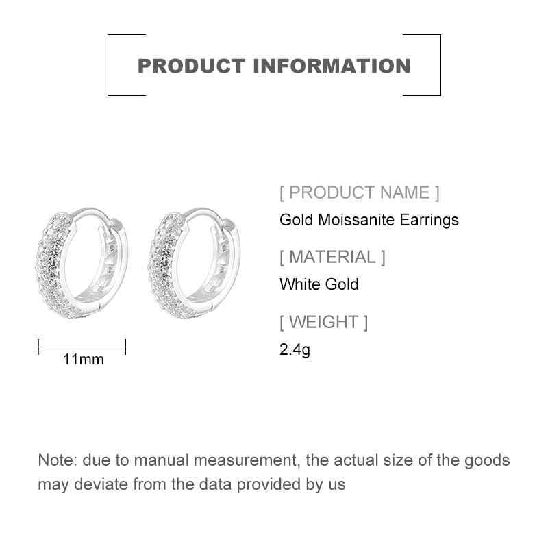 14K Gold Round Hoop Earrings for Women,Dainty Moissanite Huggie Earrings,Fashion Jewelry Gift for Her (White Gold, 14K Gold)