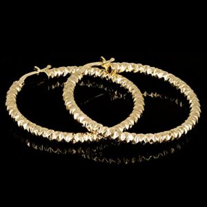 Italian 14k Yellow Gold Diamond Cut Round Hoop Earrings 1.5" 3mm 2.8 grams