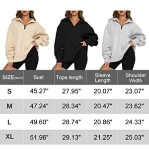 Womens Oversized Half Zip Pullover Sweatshirt Long Sleeve V Neck Sweatshirts Quarter Zip Teen Girls Fall Y2K Clothes Trendy Drop Shoulder Loose Fit Outfits Grey