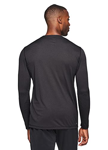 RBX Men's Textured Quick Drying Long Sleeve Performance Tee Jacquard Black-Charcoal L